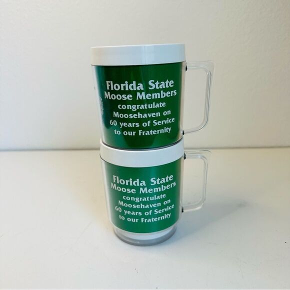 Moosehaven VTG 60 Year service Set Of 2 Plastic Stacking Thermal Mugs 10 Oz. - Picture 7 of 7
